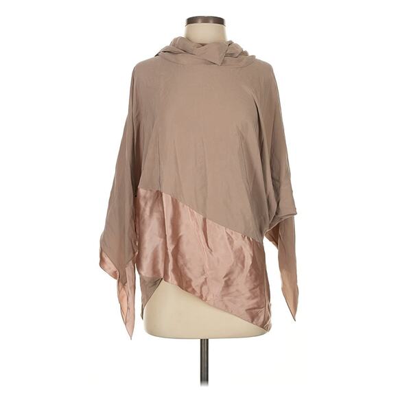 Ralph Lauren Purple Label Collection Tan Nude Silk Draped Poncho Blouse Mockneck - Picture 1 of 4